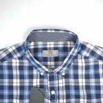 پیراهن نخی چهارخونه سفید و سرمه ای Tex