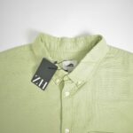 پیراهن لینن آستین کوتاه پسته ای