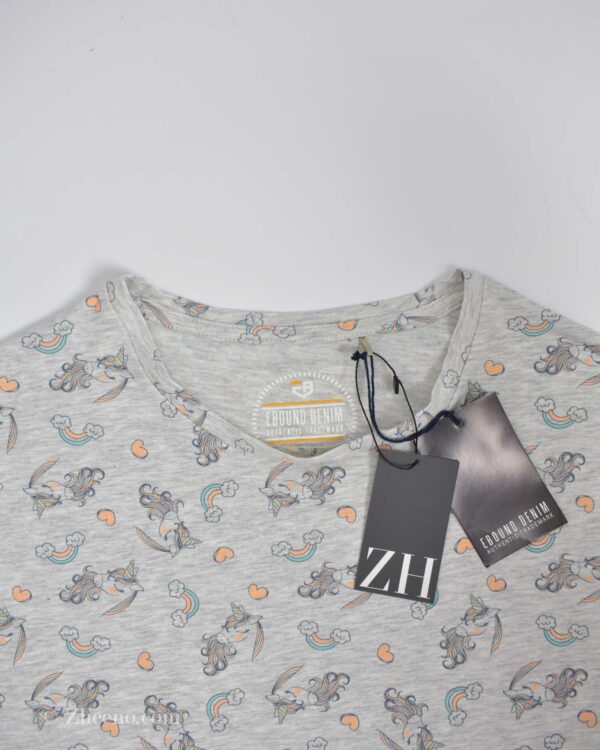 تیشرت نخی مردانه طرح دار طوسی Ebound denim