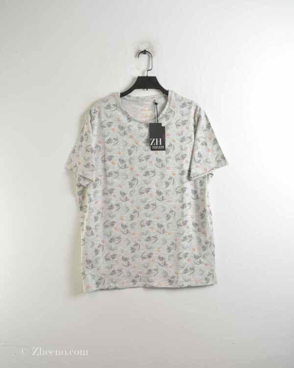 تیشرت نخی مردانه طرح دار طوسی Ebound denim