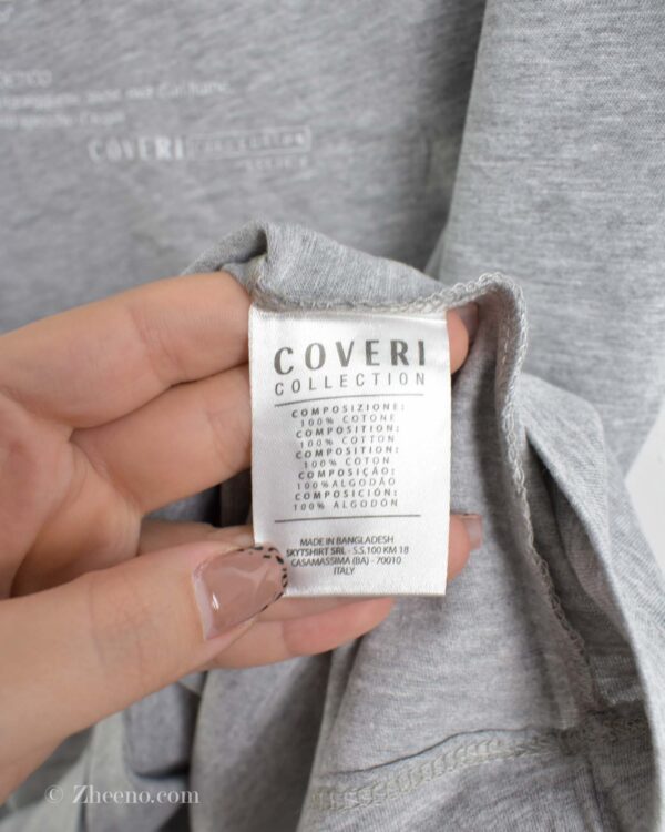 تیشرت نخی مردانه طوسی روشن Coveri