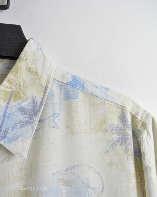 پیراهن هاوایی مردانه سفید طرح گل Batik bay