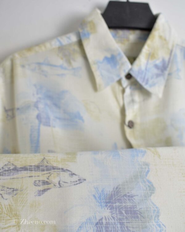 پیراهن هاوایی مردانه سفید طرح گل Batik bay