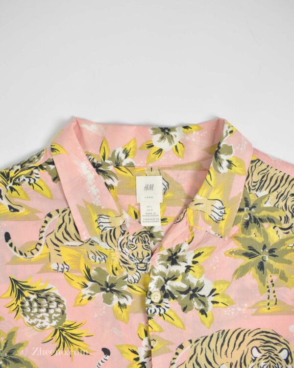 پیراهن هاوایی مردانه صورتی طرح ببر H&M