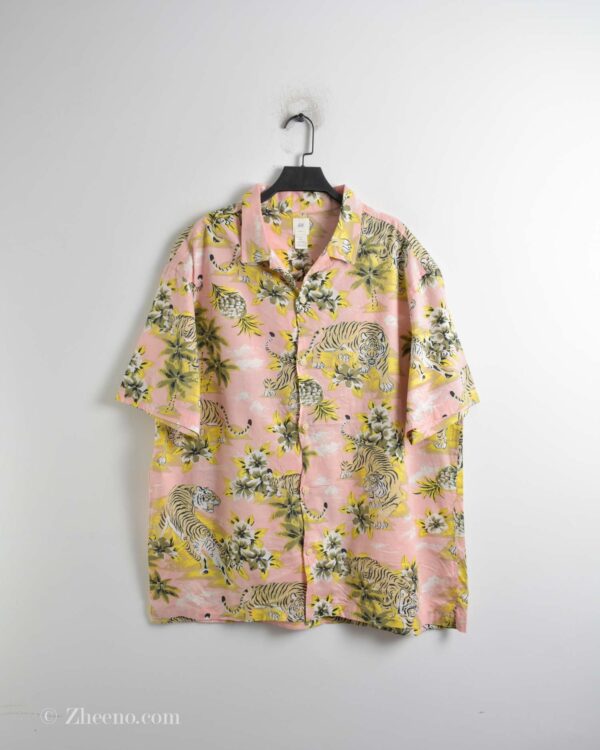 پیراهن هاوایی مردانه صورتی طرح ببر H&M