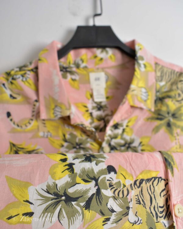 پیراهن هاوایی مردانه صورتی طرح ببر H&M