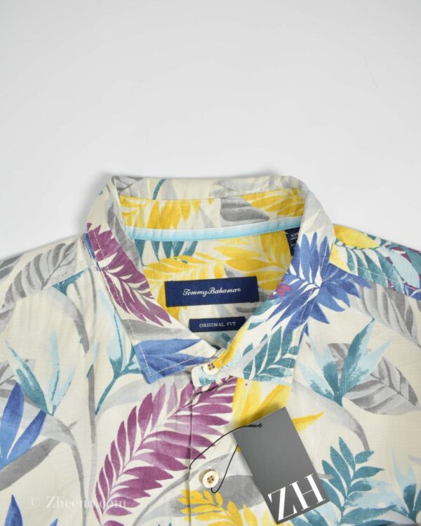 پیراهن هاوایی مردانه سفید طرح برگ Tommy bahama