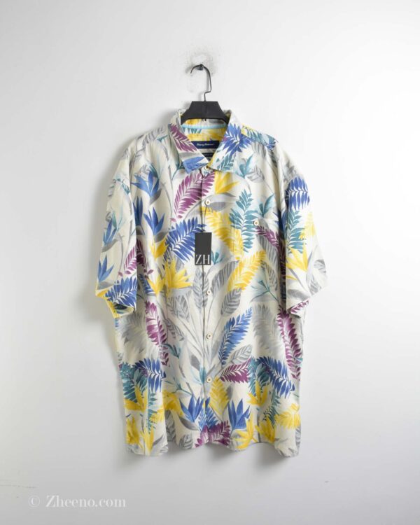 پیراهن هاوایی مردانه سفید طرح برگ Tommy bahama