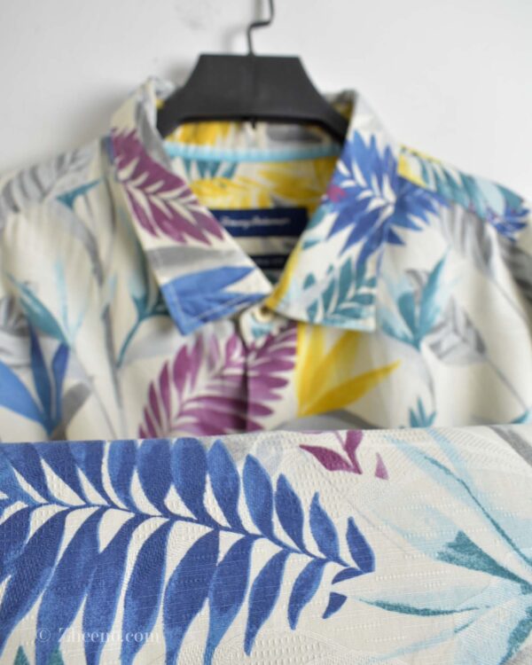 پیراهن هاوایی مردانه سفید طرح برگ Tommy bahama