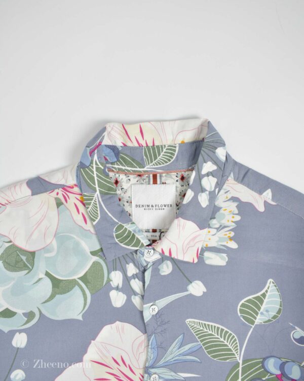 پیراهن هاوایی مردانه طوسی طرح گل Denim&flower