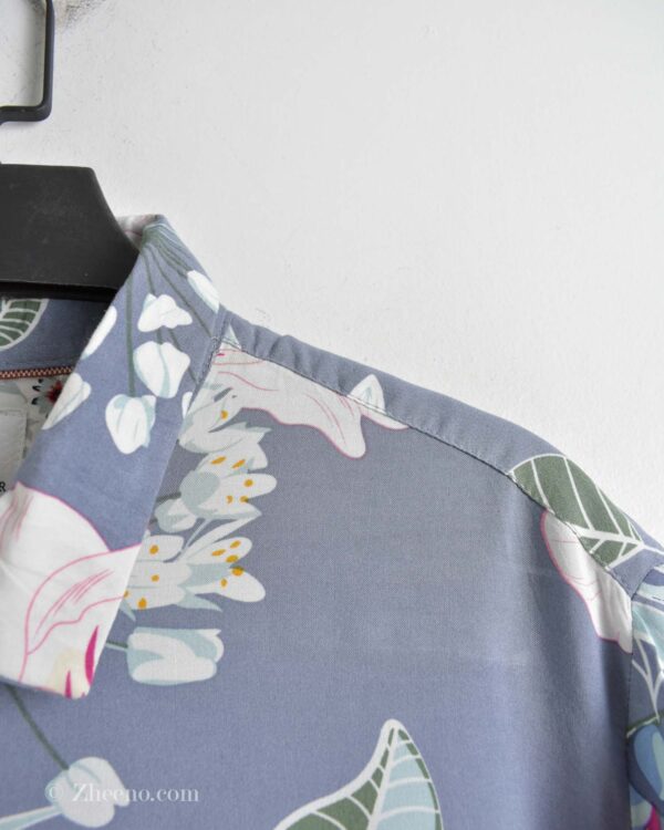 پیراهن هاوایی مردانه طوسی طرح گل Denim&flower