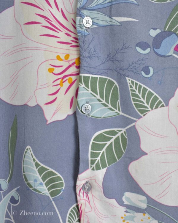 پیراهن هاوایی مردانه طوسی طرح گل Denim&flower