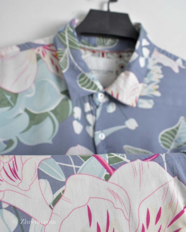 پیراهن هاوایی مردانه طوسی طرح گل Denim&flower