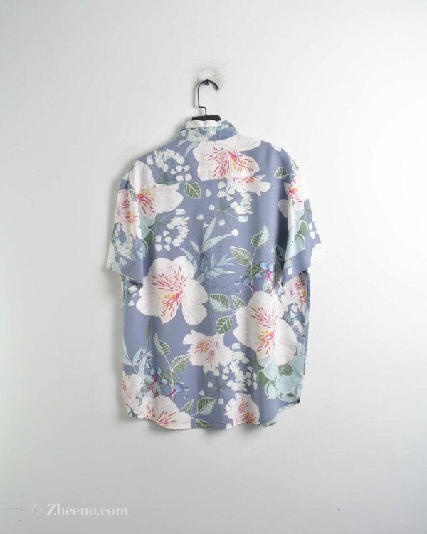پیراهن هاوایی مردانه طوسی طرح گل Denim&flower