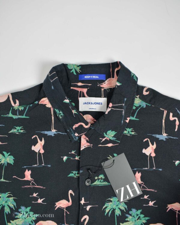 پیراهن هاوایی مردانه مشکی طرح فلامینگو Jack&Jones