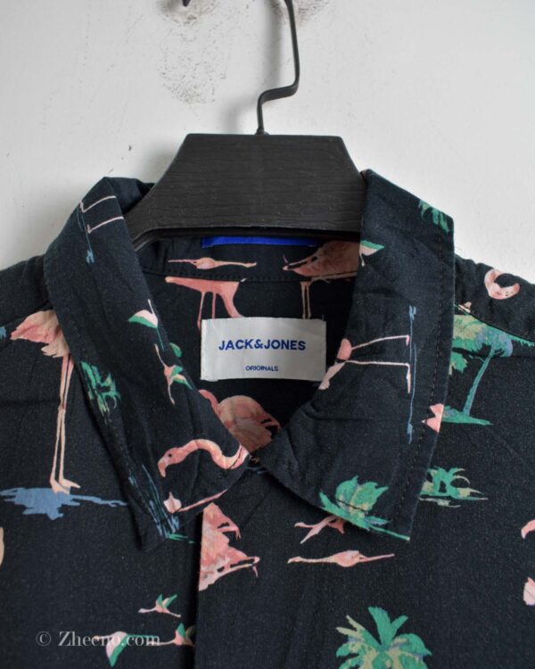 پیراهن هاوایی مردانه مشکی طرح فلامینگو Jack&Jones