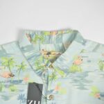 پیراهن هاوایی مردانه آبی طرح فلامینگو