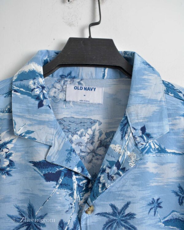 پیراهن هاوایی مردانه آبی طرح گل Old navy
