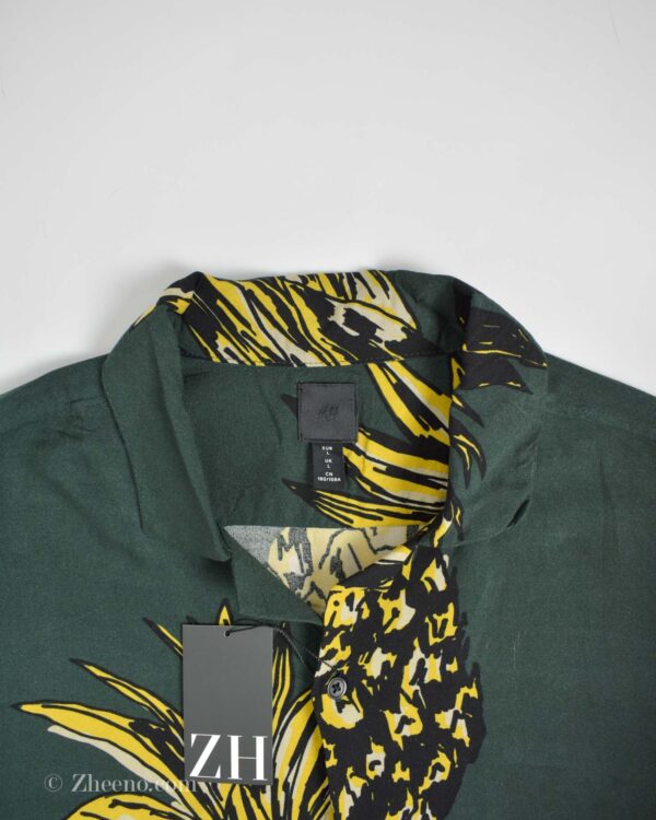 پیراهن هاوایی مردانه سبز تیره طرح آناناس H&M