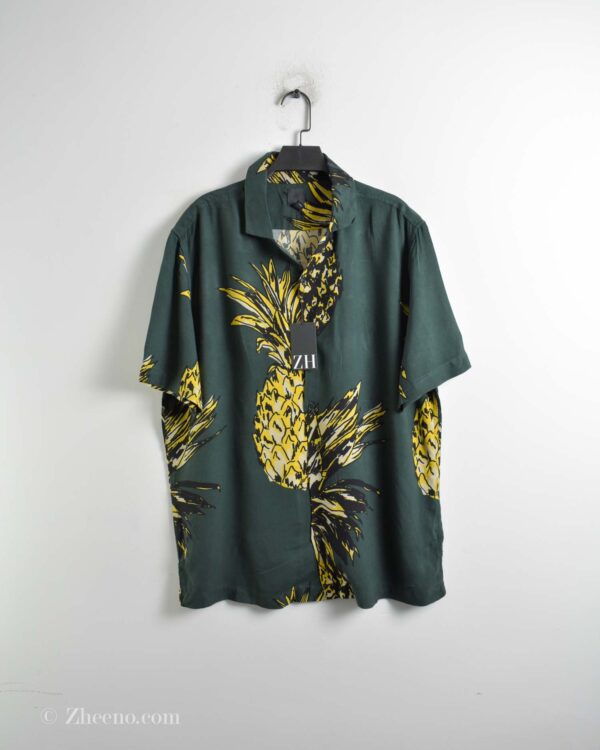 پیراهن هاوایی مردانه سبز تیره طرح آناناس H&M