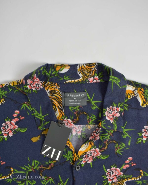 پیراهن هاوایی مردانه طرح ببر سرمه ای تیره Primark