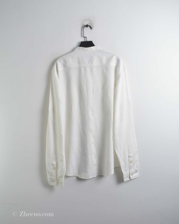 پیراهن لینن مردانه سفید یقه گرد Bershka