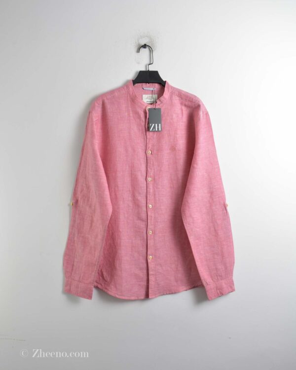 پیراهن لینن مردانه یقه گرد صورتی Linen collection