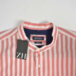 پیراهن نخی مردانه راه راه سفید و ماتیکی Mcneal