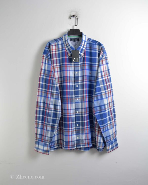 پیراهن نخی مردانه شطرنجی آبی Tommy Hilfiger