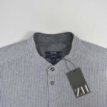 پیراهن نخی مردانه راه راه سفید و سرمه‌ای Kiabi