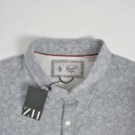 پیراهن نخی مردانه طرحدار طوسی سربی Penguin