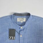 پیراهن نخی مردانه راه راه ریز آبی Tom tailor denim