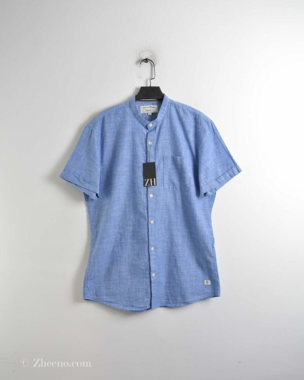پیراهن نخی مردانه راه راه ریز آبی Tom tailor denim