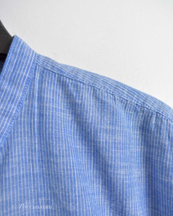 پیراهن نخی مردانه راه راه ریز آبی Tom tailor denim