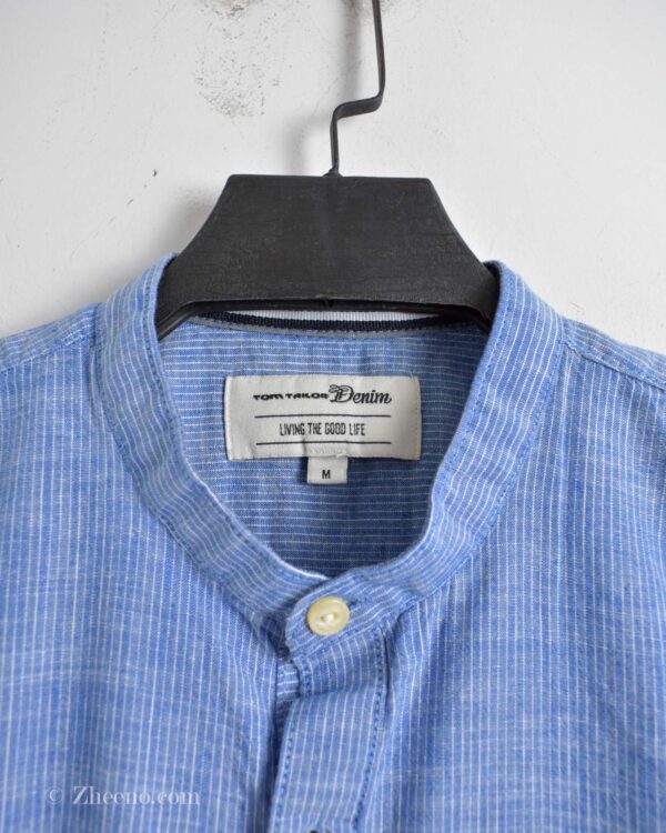 پیراهن نخی مردانه راه راه ریز آبی Tom tailor denim