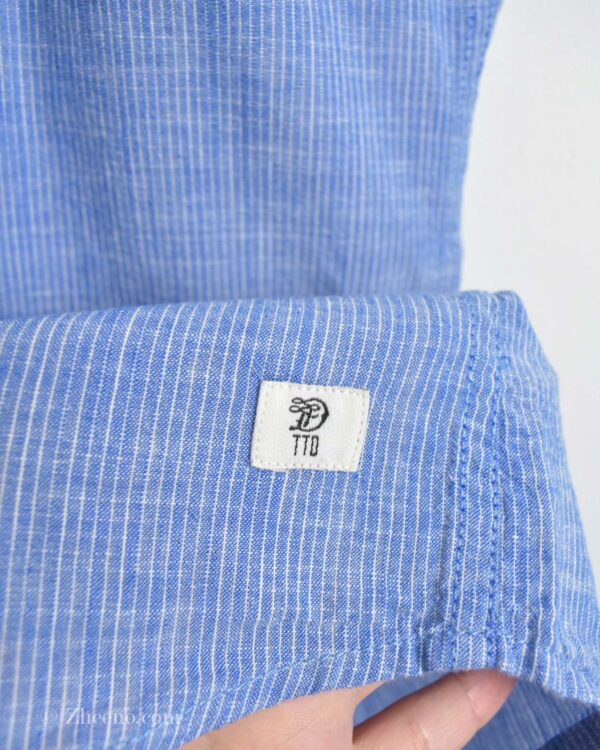 پیراهن نخی مردانه راه راه ریز آبی Tom tailor denim