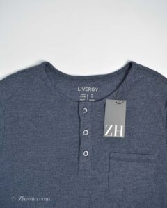 بافت نازک آبی دودی یقه گرد سه دکمه Livergy