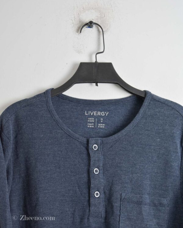 بافت نازک آبی دودی یقه گرد سه دکمه Livergy
