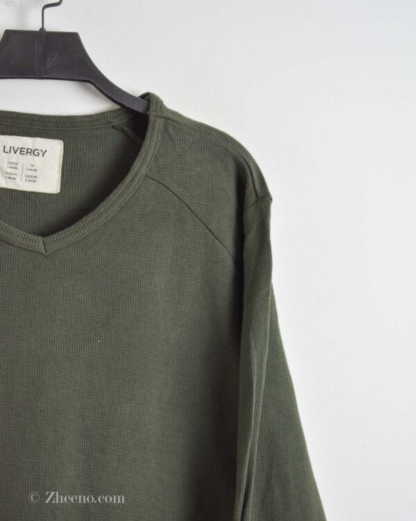 بافت نازک یقه هفت ساده سبز زیتونی