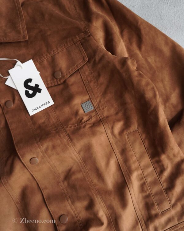 جکت چرم جیر قهوه ای ساده Jack&Jones