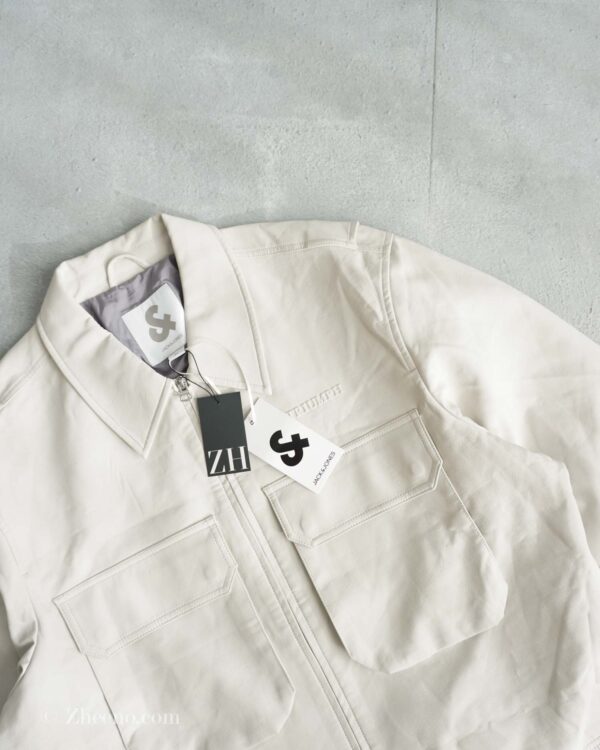 بامبر جکت چرم طوسی روشن Jack&Jones