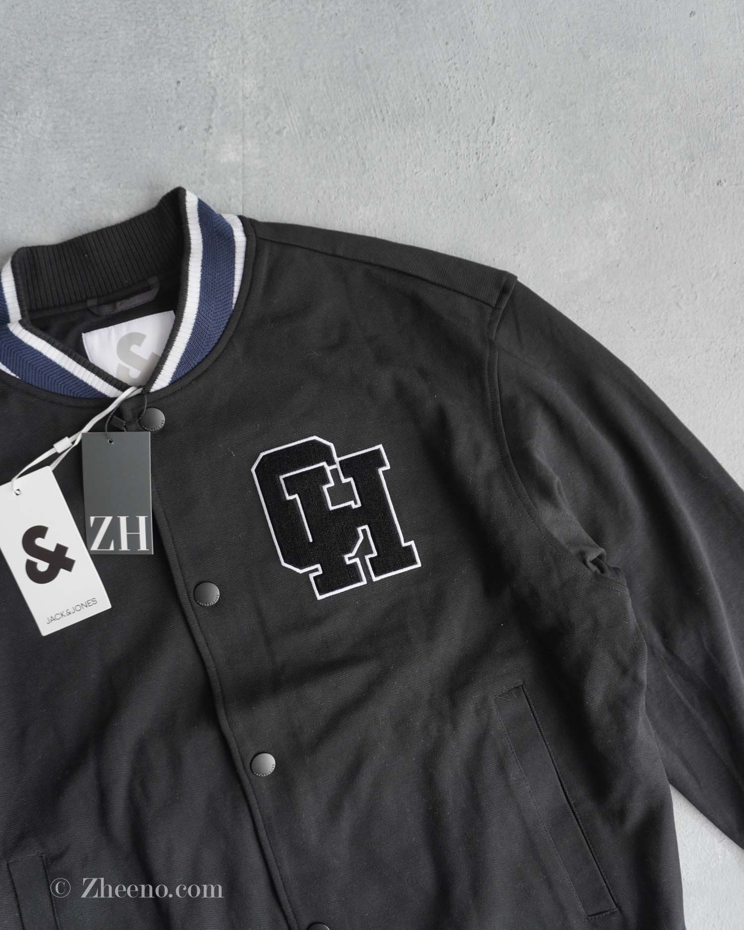 17616477188528149 بامبر جکت مشکی یقه سرمه ای Jack&Jones