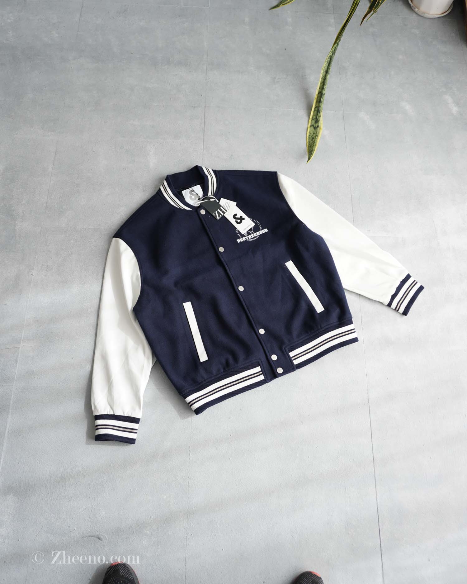 17616479224543937 بامبر جکت سرمه ای آستین چرم Jack&Jones