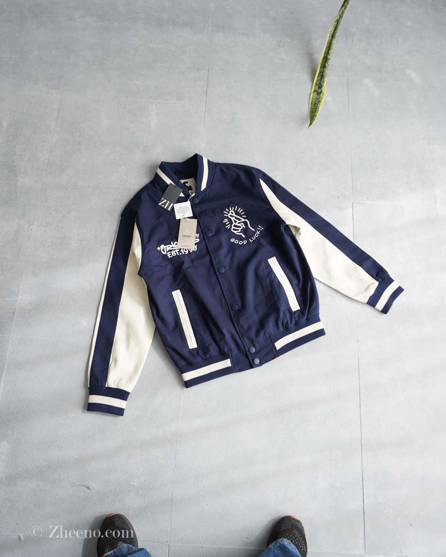 17616483929433419 بامبر جکت سرمه ای آستین چرم Jack&Jones