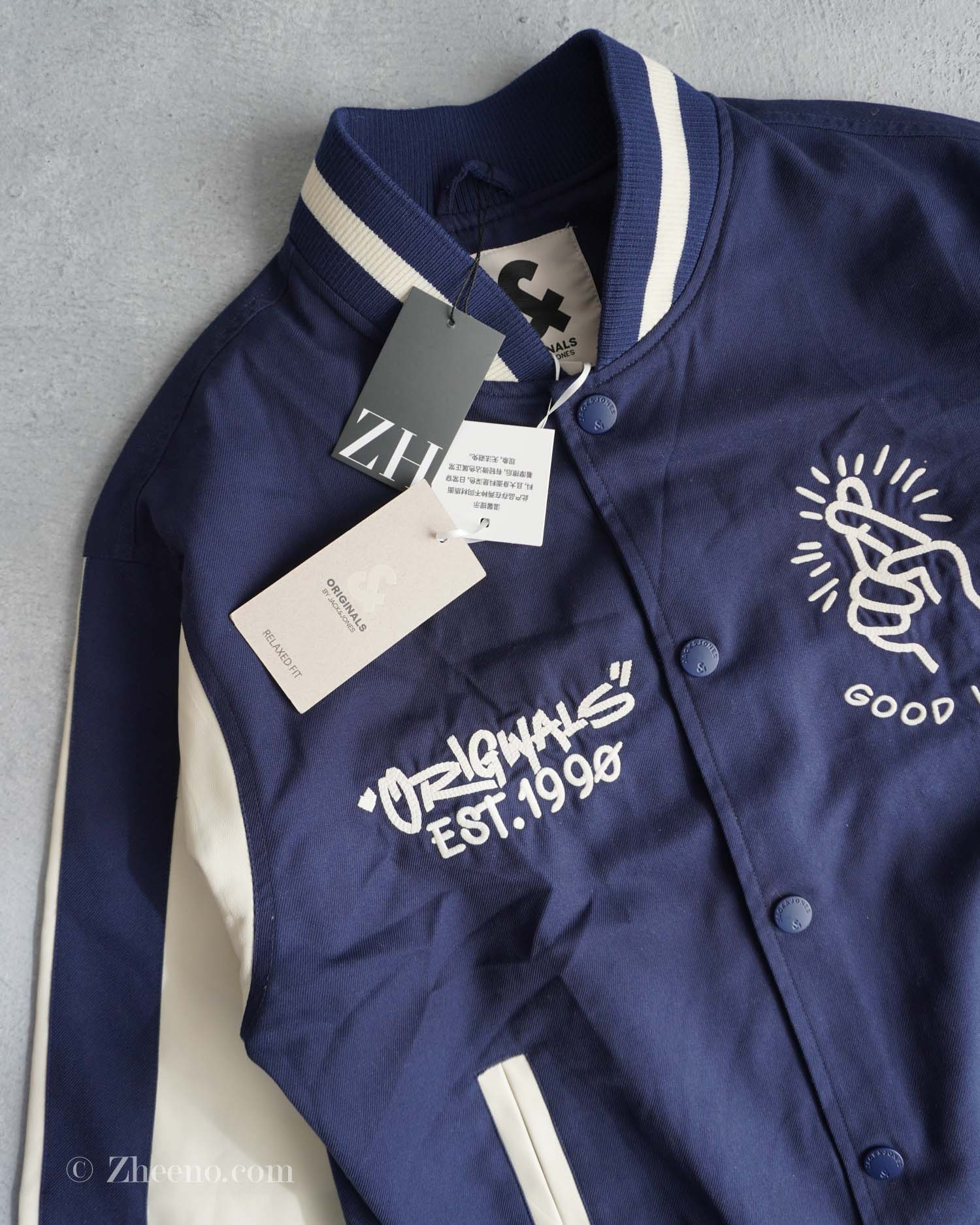 17616483935305690 بامبر جکت سرمه ای آستین چرم Jack&Jones