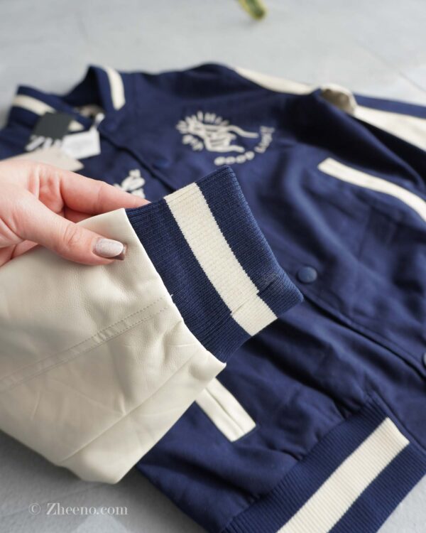 بامبر جکت سرمه ای آستین چرم Jack&Jones