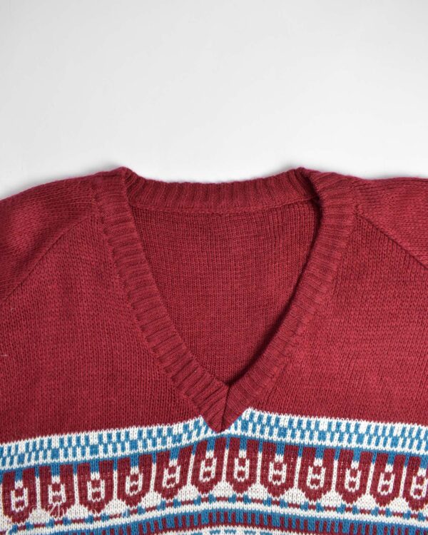 بافت وینتیج یقه هفت طرح دار قرمز