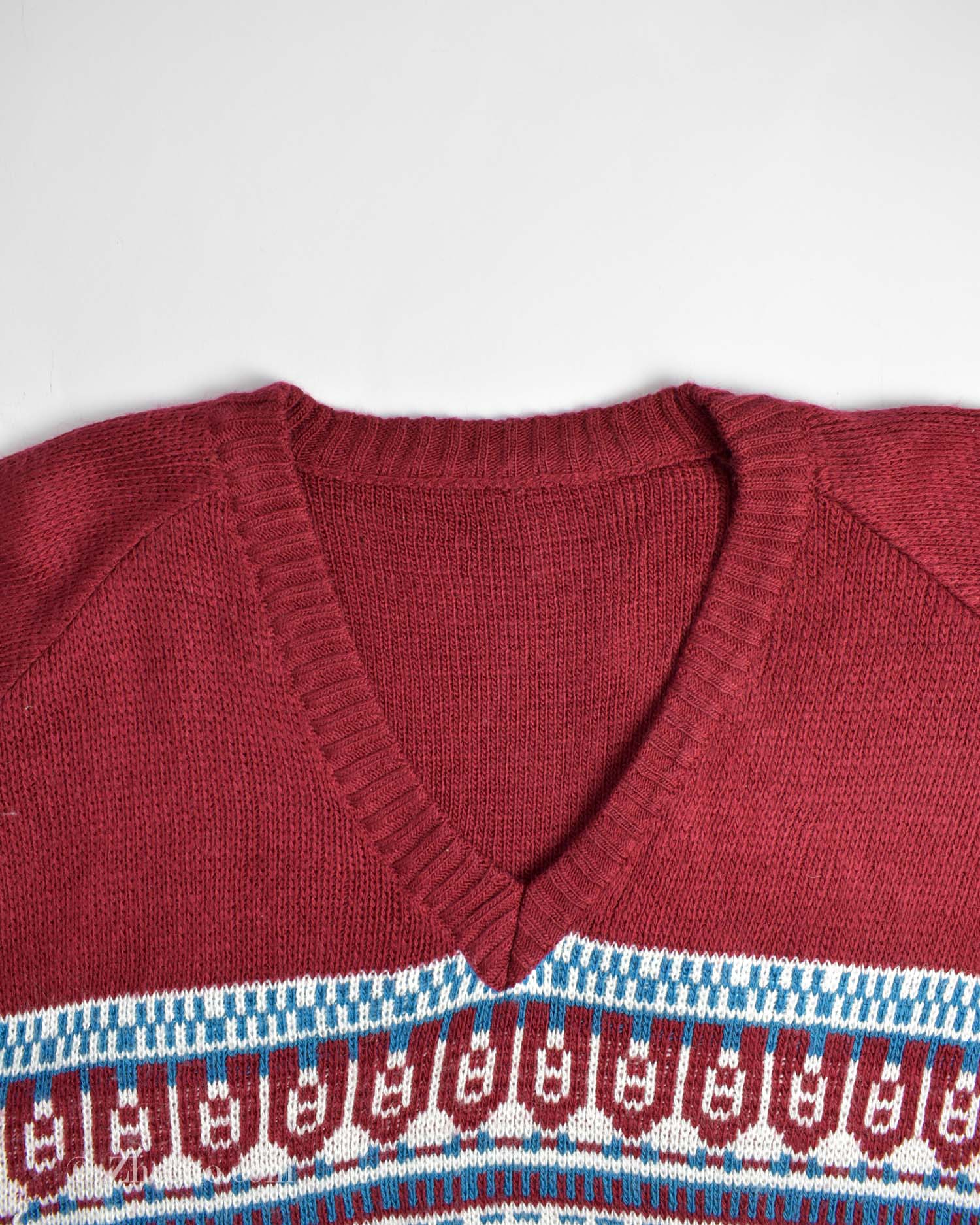 17616709219783560 بافت وینتیج یقه هفت طرح دار قرمز