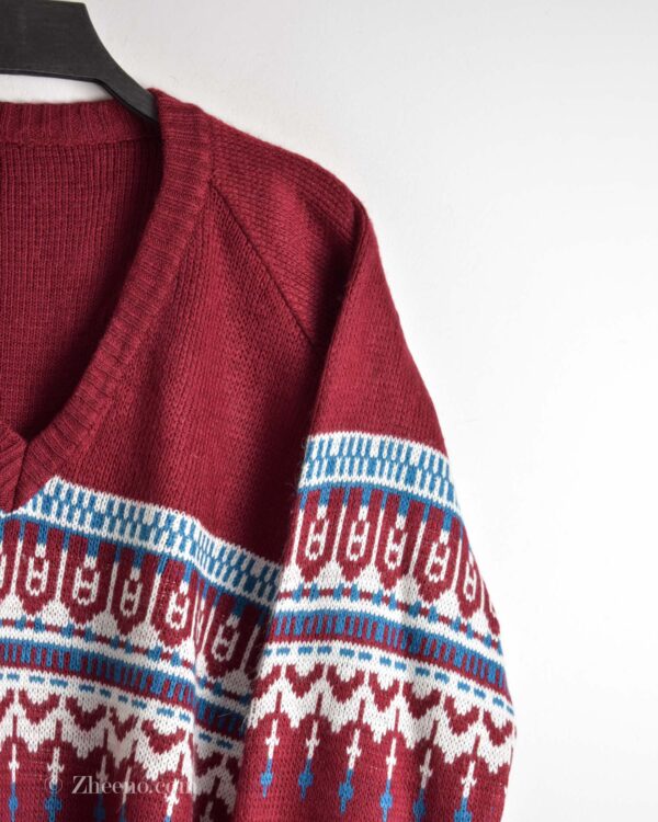 بافت وینتیج یقه هفت طرح دار قرمز