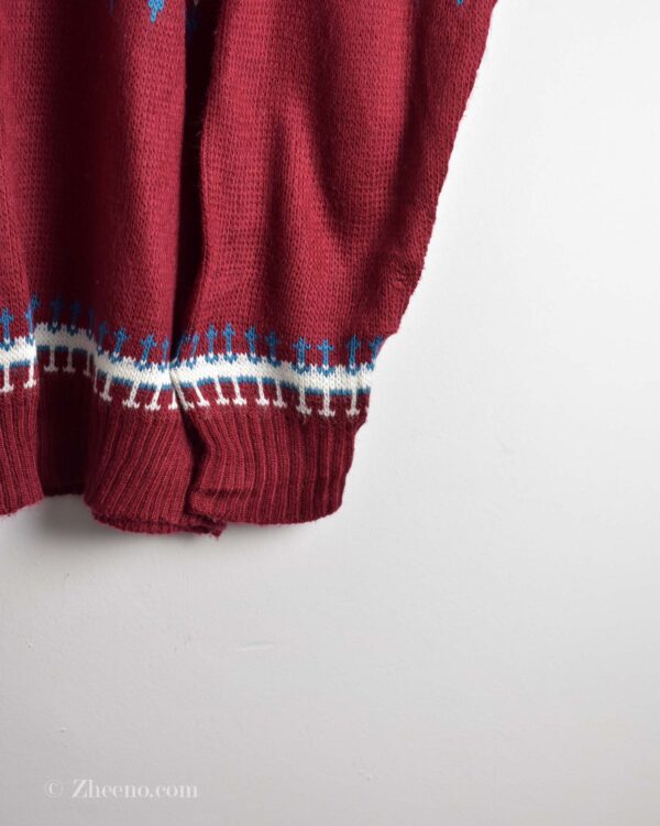 بافت وینتیج یقه هفت طرح دار قرمز